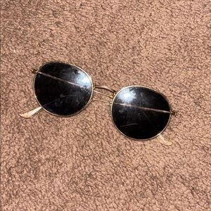 Round Black Sunglasses with Gold Frame